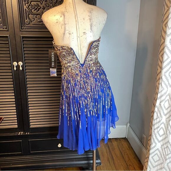 Sherri Hill Style 8443 Sequin Cobalt Royal Blue Short Strapless Prom‎ Dress 0 - Picture 7 of 12